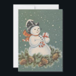 Tarjeta Festiva Vintage Christmas Snowman<br><div class="desc">Agradable Hombre De Nochebuena Retro Con Regalos En La Tarjeta De Vacaciones De Nieve.</div>
