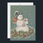 Tarjeta Festiva Vintage Christmas Snowman<br><div class="desc">Agradable Hombre De Nochebuena Retro Con Regalos En La Tarjeta De Vacaciones De Nieve.</div>