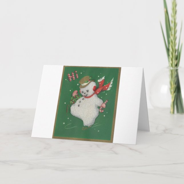 Tarjeta Festiva Vintage Christmas Snowman (Anverso)