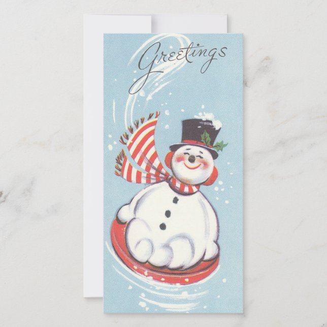 Tarjeta Festiva Vintage Christmas Snowman (Anverso)