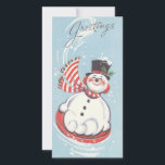 Tarjeta Festiva Vintage Christmas Snowman<br><div class="desc">Un Atractivo Hombre De Nochebuena Retro Jugando En La Tarjeta De Vacaciones De Nieve.</div>