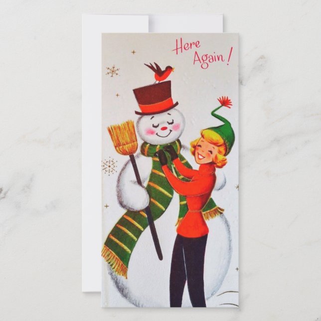 Tarjeta Festiva Vintage Christmas Snowman (Anverso)