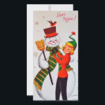 Tarjeta Festiva Vintage Christmas Snowman<br><div class="desc">Agradable Hombre De Nochebuena Retro Con Tarjeta De Festividad Chica.</div>