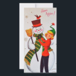 Tarjeta Festiva Vintage Christmas Snowman<br><div class="desc">Agradable Hombre De Nochebuena Retro Con Tarjeta De Festividad Chica.</div>