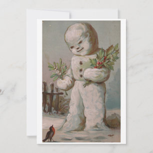 Tarjeta Festiva Vintage Christmas Snowman alimentando a Bird