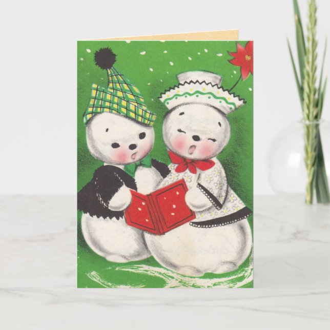 Tarjeta Festiva Vintage Christmas Snowman Card (Anverso)