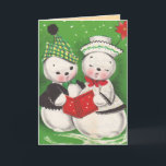 Tarjeta Festiva Vintage Christmas Snowman Card<br><div class="desc">Vintage tarjetas de Navidad para la gente que amas. ¡Fácil de personalizar! Cada postal del mundo antiguo se restaura con mucho gusto para obtener la mejor calidad de impresión.</div>