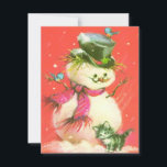 Tarjeta Festiva Vintage Christmas Snowman con Kitten<br><div class="desc">Vintage Snowman De Navidad Con Tarjeta De Festividad Kitten.</div>