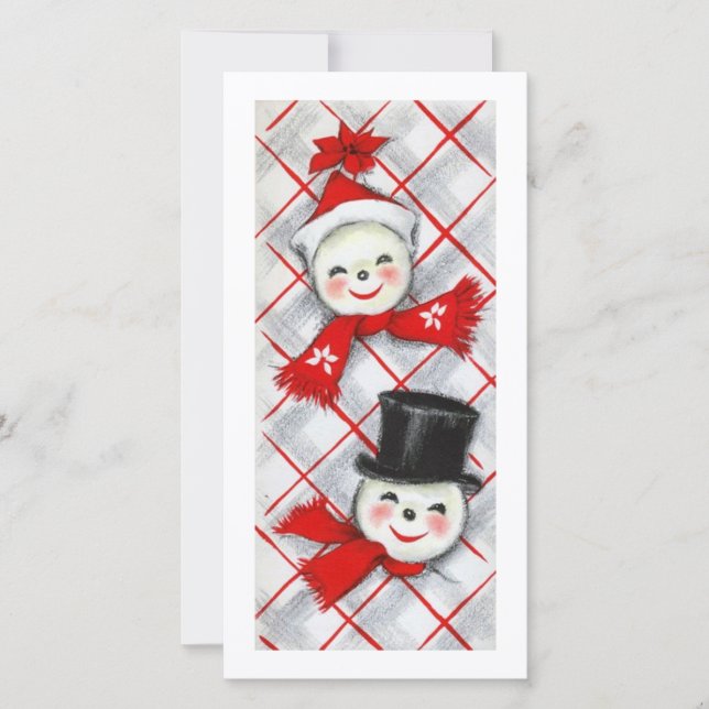 Tarjeta Festiva Vintage Christmas Snowman Couple (Anverso)