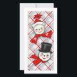 Tarjeta Festiva Vintage Christmas Snowman Couple<br><div class="desc">Cute Retro Vintage Navidad Snowman Couple Snowflakes Tarjeta de Navidad.</div>