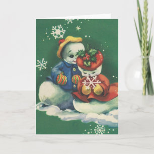 Tarjeta Festiva Vintage Christmas Snowman Couple