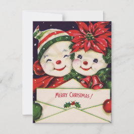 Tarjeta Festiva Vintage Christmas Snowman Couple