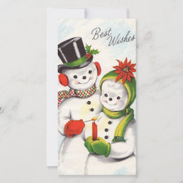 Tarjeta Festiva Vintage Christmas Snowman Couple