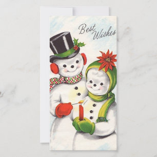 Tarjeta Festiva Vintage Christmas Snowman Couple