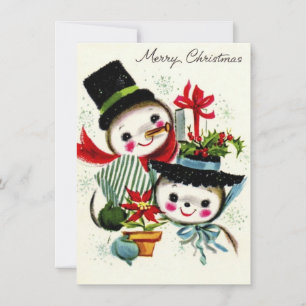 Tarjeta Festiva Vintage Christmas Snowman Couple