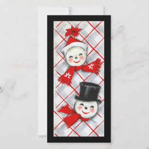 Tarjeta Festiva Vintage Christmas Snowman Couple Holiday Card