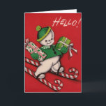 Tarjeta Festiva Vintage Christmas Snowman Greet Card<br><div class="desc">Tarjeta de Navidades Vintage / Retro Snowman.  ¡Hola!  ¡Snowman esquiando en caramelos!</div>