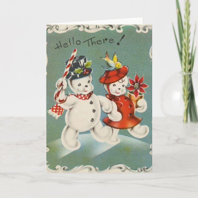 Tarjeta Festiva Vintage Christmas Snowman Greet Card (Anverso)