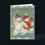 Tarjeta Festiva Vintage Christmas Snowman Greet Card<br><div class="desc">Tarjeta de Navidades Vintage / Retro.  ¡Hombre de nieve y mujer de nieve!  ¡Una pareja de nieve! ¡Hola!</div>