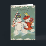 Tarjeta Festiva Vintage Christmas Snowman Greet Card<br><div class="desc">Tarjeta de Navidades Vintage / Retro.  ¡Hombre de nieve y mujer de nieve!  ¡Una pareja de nieve! ¡Hola!</div>