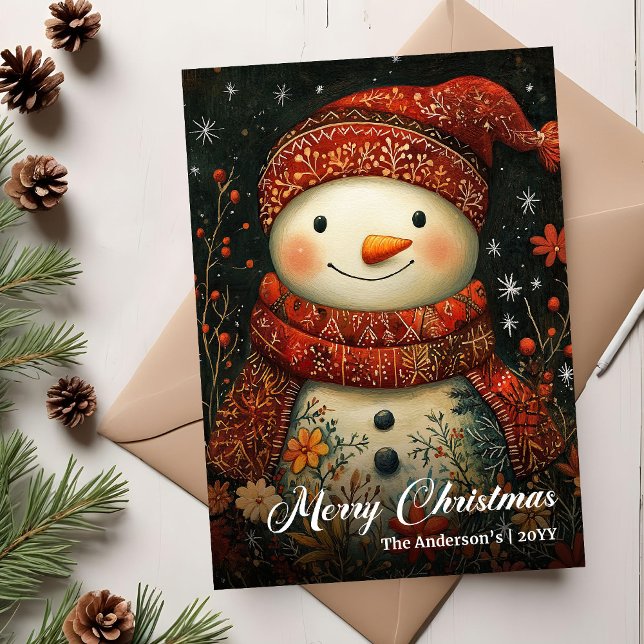Tarjeta Festiva Vintage Christmas Snowman Greeting Card Template (Vintage Christmas Snowman Greeting Card Template)