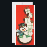 Tarjeta Festiva Vintage Christmas Snowman Holiday Card<br><div class="desc">El Hombre De Nochebuena Cute Retro Vintage Con Cargador Presenta Tarjeta De Vacaciones.</div>