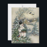 Tarjeta Festiva Vintage Christmas Snowman Picking Holly<br><div class="desc">Vintage Christmas Snowman Picking Holly</div>