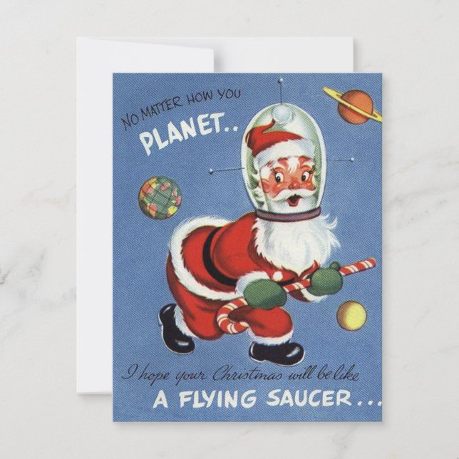 Tarjeta Festiva Vintage Christmas Space Santa (Anverso)