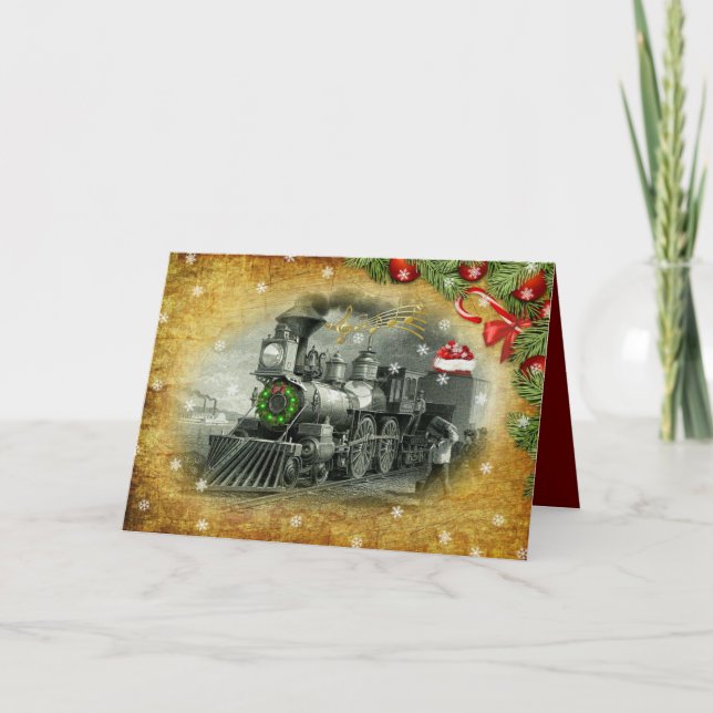 Tarjeta Festiva Vintage Christmas Steam Train (Anverso)