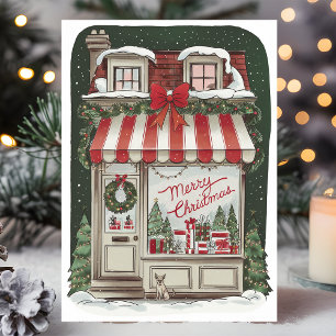 Tarjeta Festiva Vintage Christmas Storefront Holiday Card
