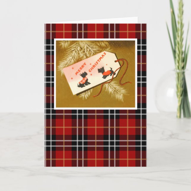 Tarjeta Festiva Vintage Christmas Terrier Dogs (Anverso)