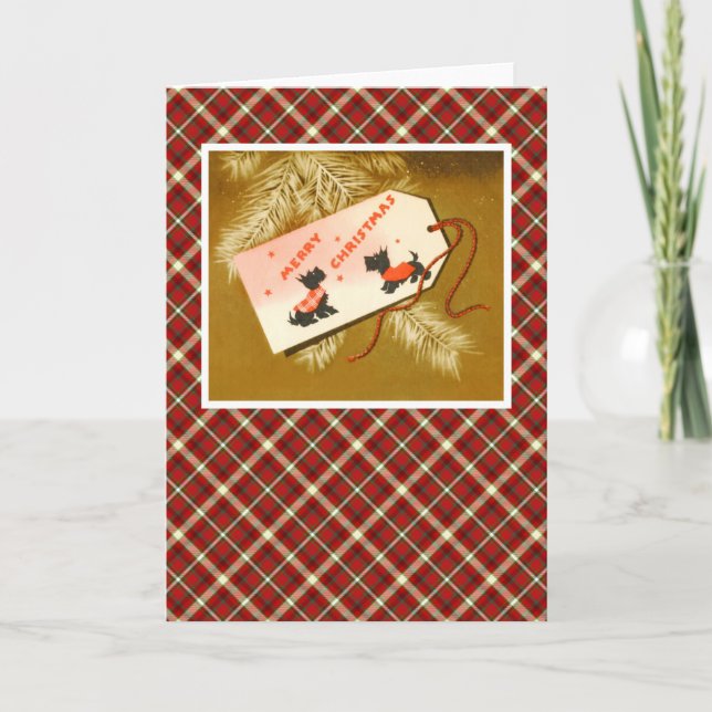 Tarjeta Festiva Vintage Christmas Terrier Dogs (Anverso)