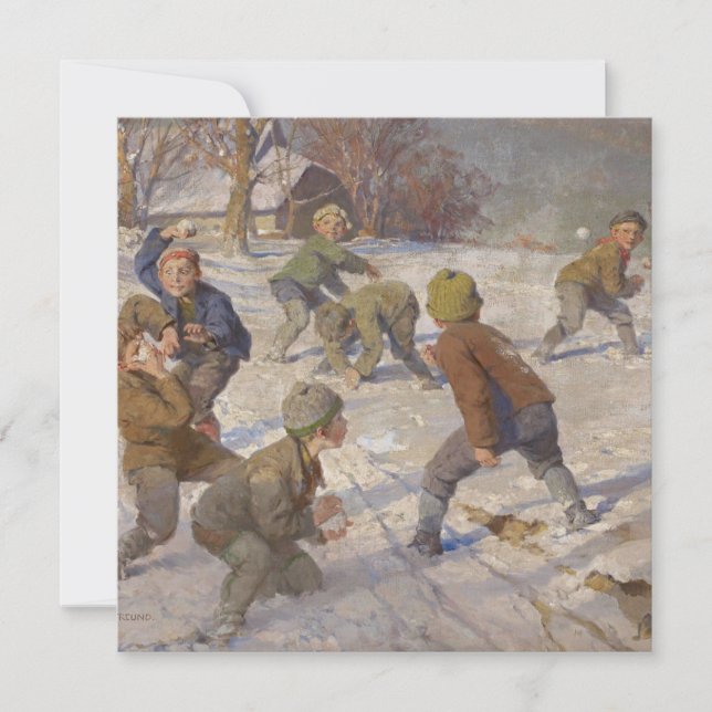 Tarjeta Festiva Vintage Christmas, The Snowball Fight (1890) (Anverso)