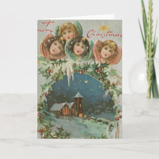 Tarjeta Festiva Vintage Christmas Town con niños