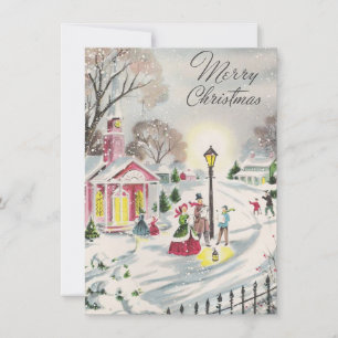 Tarjeta Festiva Vintage Christmas Town Winter Scene