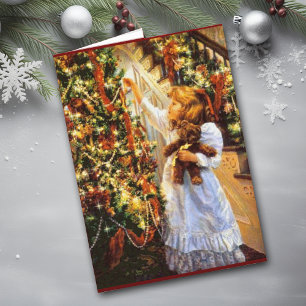 Tarjeta Festiva Vintage Christmas Tree and Chica Card