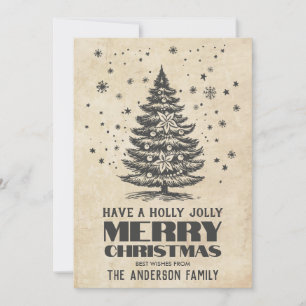 Tarjeta Festiva Vintage Christmas Tree con Snowflakes Navidades