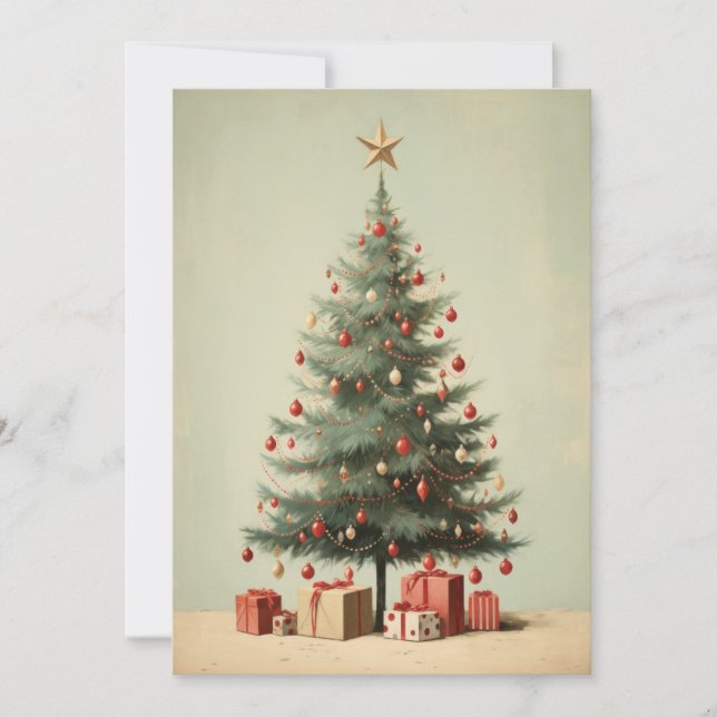 Tarjeta Festiva Vintage Christmas Tree Flat Holiday Card (Anverso)