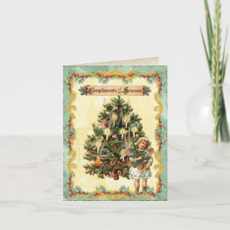 Tarjeta Festiva Vintage Christmas Tree, holly and angel Card