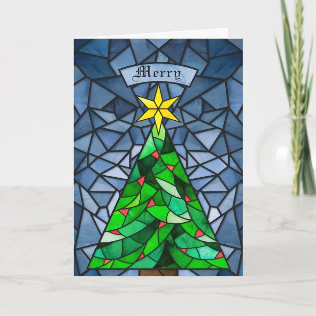 Tarjeta Festiva Vintage Christmas Tree Sained Glass (Anverso)
