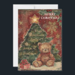 Tarjeta Festiva Vintage Christmas Tree Teddy Bear Red Green<br><div class="desc">Cuta vintage tarjeta de felicitación de Navidad con la pintura de un árbol de Navidad con un lindo oso de peluche sentado debajo. El texto dice "Feliz Navidad" pero es personalizable para tu propio saludo. Personalizado en la parte posterior con su mensaje y nombre. Comuníquese conmigo para obtener ayuda con...</div>
