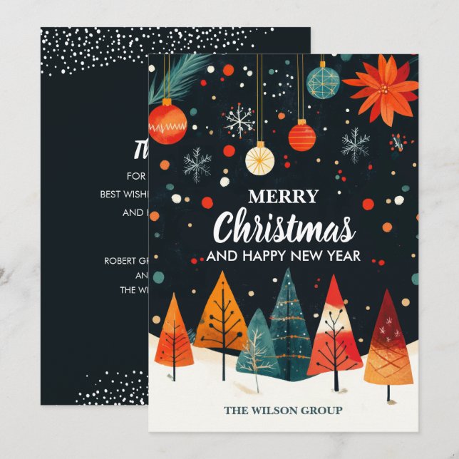 Tarjeta Festiva Vintage Christmas Trees Business (Anverso / Reverso)