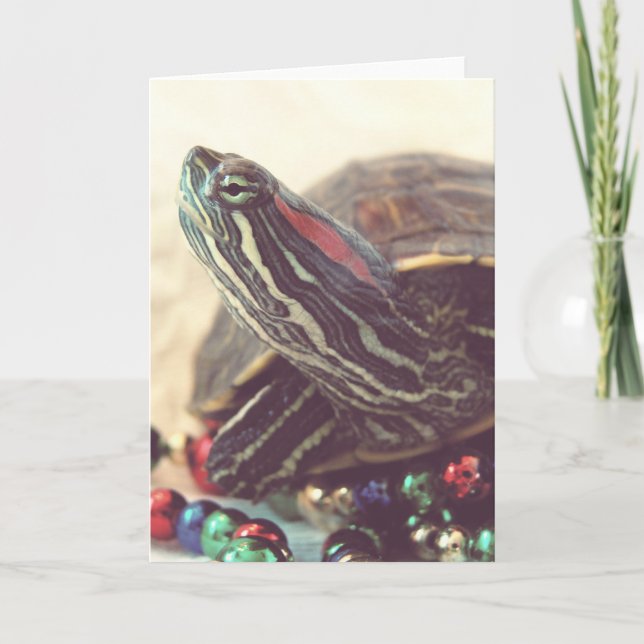 Tarjeta Festiva Vintage Christmas Turtle (Anverso)