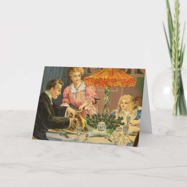 Tarjeta Festiva Vintage Christmas, Victorian Family Dinner (Anverso)