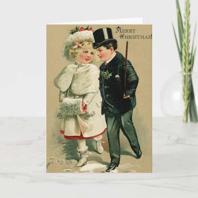 Tarjeta Festiva Vintage Christmas Victorian Greeting Card (Anverso)