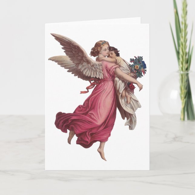 Tarjeta Festiva Vintage Christmas, Victorian Guardian Angel (Anverso)