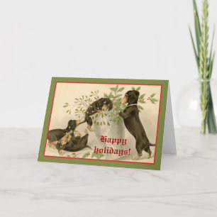 Tarjeta Festiva Vintage Christmas Victorian lindos perros dachshun