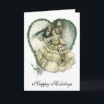 Tarjeta Festiva Vintage Christmas, Victorian Love and Romance<br><div class="desc">El don del amor. El don de la paz. El don de la felicidad. Que todos estos sean tuyos a los Navidades. Fácil de personalizar de esta tarjeta de Navidades para personalizar con su propio mensaje de vacaciones, o simplemente añadir sus nombres. El amor ilustracion vintage y la imagen romántica...</div>