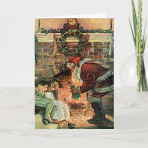Tarjeta Festiva Vintage Christmas, victoriano Santa Claus Children