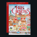 Tarjeta Festiva Vintage Christmas Village Flat<br><div class="desc">Feliz Navidad y un lindo ilustracion de un pueblo aparece en la parte delantera de estas tarjetas de vacaciones y tu saludo personalizado en la parte trasera. *AÑADIR una foto en la espalda también. Seleccione Matte para papel más pesado y alta definición para obtener la mejor calidad de impresión.</div>